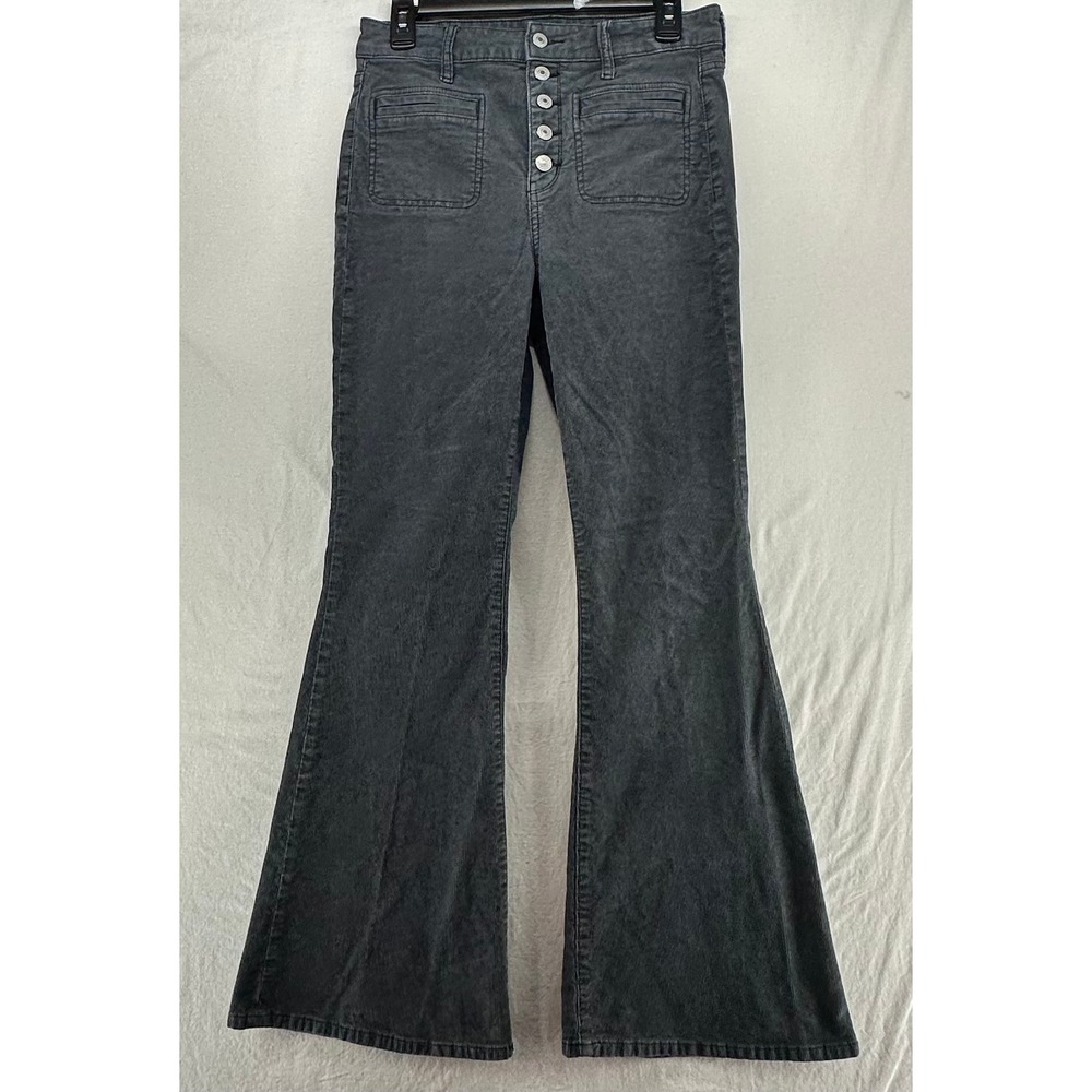American Eagle Gray Corduroy Flare Pants High Waisted Button Fly Size‎ 6 Regular